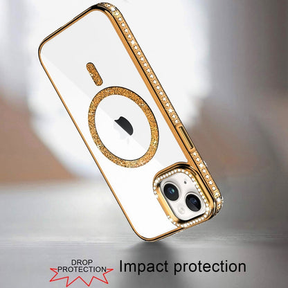 Phone Case for Apple iPhone 15 Plus Luxury Diamond Bling Edged Magnetic Glitter Shockproof Hybrid with Camera Kickstand Durable Grip Cover