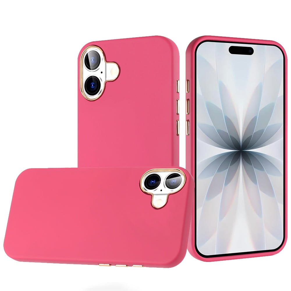 Phone Case for Apple iPhone 17/ iPhone 18 Hybrid Silicone TPU Rubber Chromed Edge TPU Bumper Reinforced Corners Shock Absorbing Protection Cover Pink
