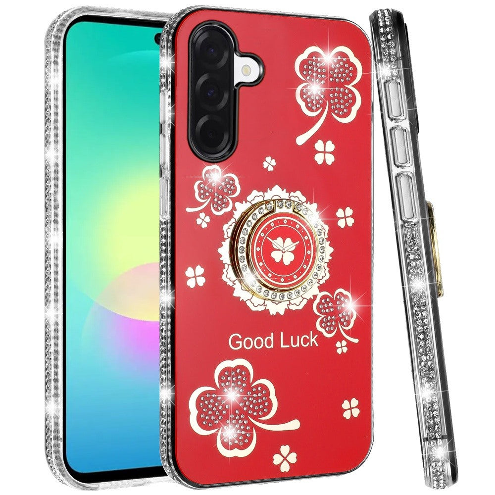 Phone Case for Samsung Galaxy A27 5G Glitter Diamond Ring Stand Sparkle Rhinestone Edge AntiSlip Kickstand Luxury Fashion Bumper Shockproof Cover