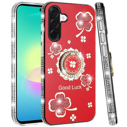 Phone Case for Samsung Galaxy A27 5G Glitter Diamond Ring Stand Sparkle Rhinestone Edge AntiSlip Kickstand Luxury Fashion Bumper Shockproof Cover
