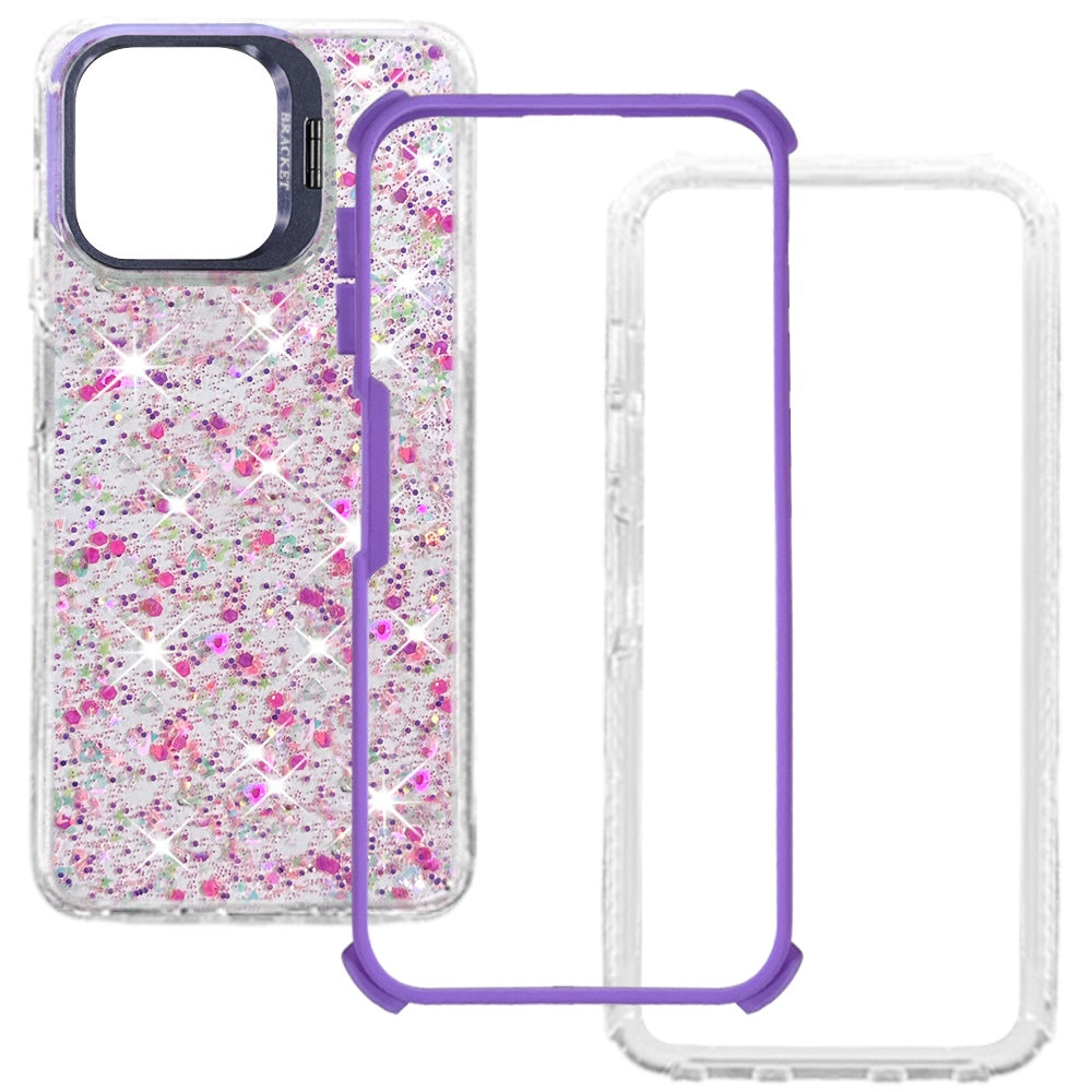 Phone Case for Motorola Moto G Play 5G 2026 Luxury Bling Scattered Glitter Hybrid Dual Layers with Integrated Camera Stand and Sparkle Finish Design Cover