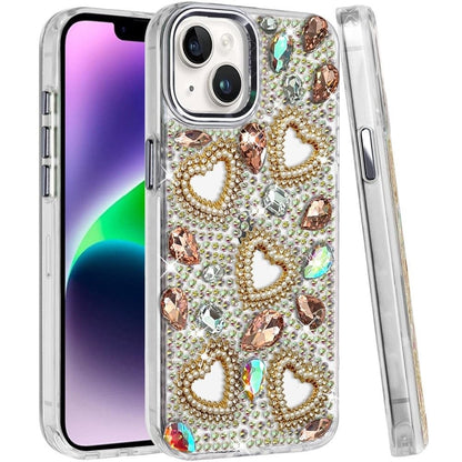 Phone Case for Apple iPhone 14 Luxury Crystal Heart Rhinestone Diamond Bling Shockproof Hybrid Glitter Protective Stylish Durable Grip Cover