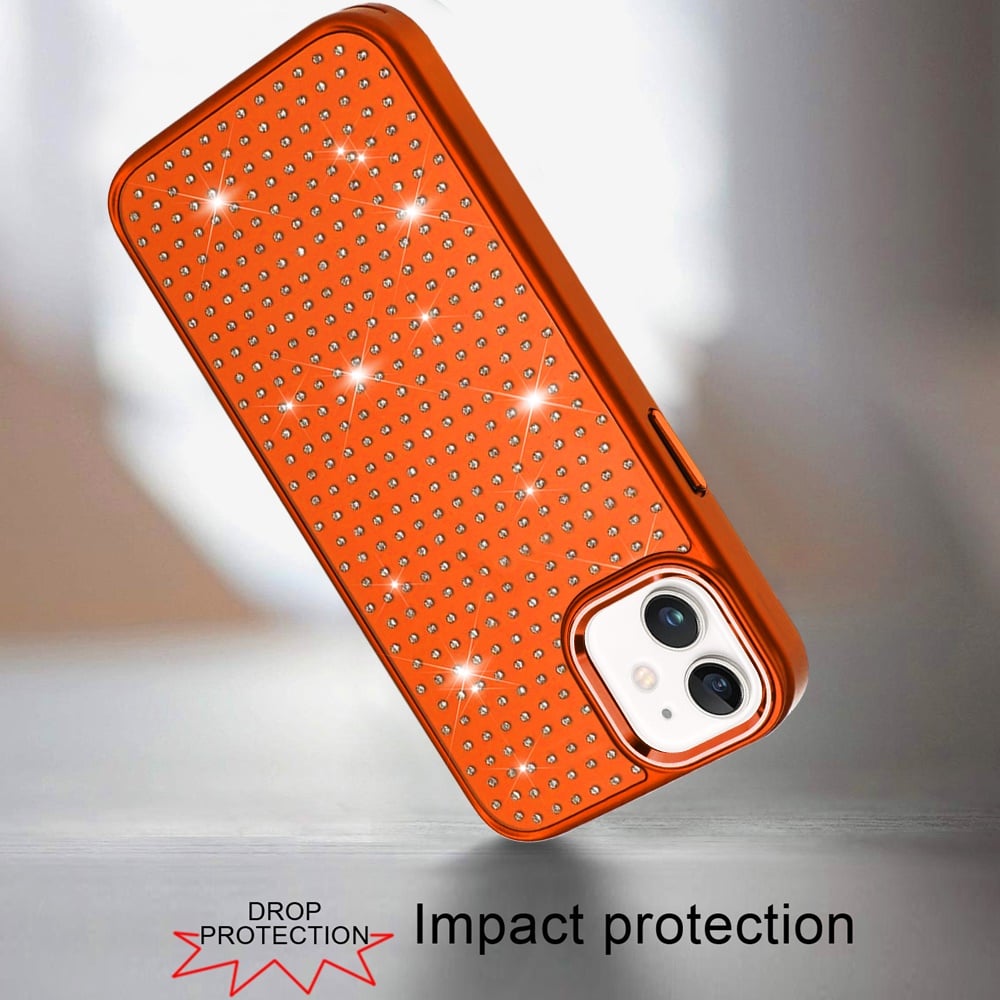 Phone Case for Apple iPhone 11 Luxury Diamond Bling Sparkle Chrome Metallic Edge Shockproof Durable Protective Stylish Premium Hybrid Design Cover Cosmic Orange