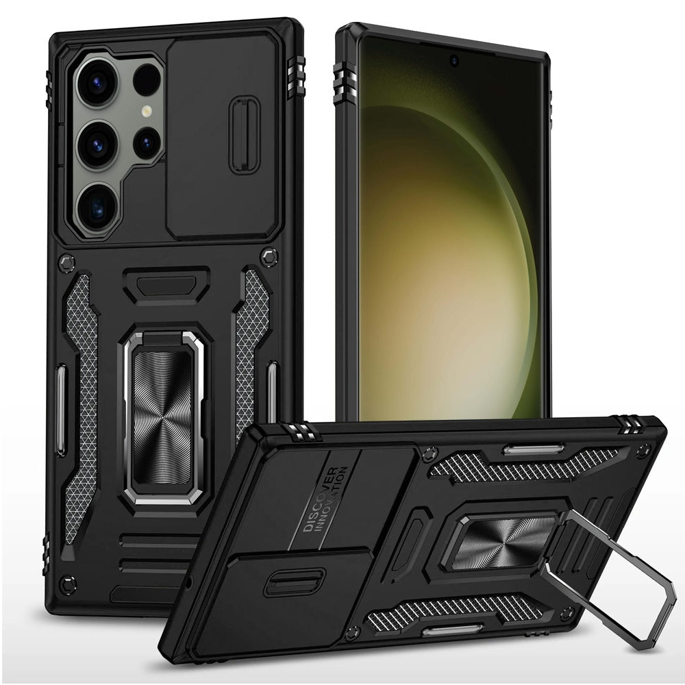 For Samsung Galaxy A52 5G Hybrid Case with Rotation Ring Stand Shockproof & Camera Window TPU Armor Dropproof Case Cover Black