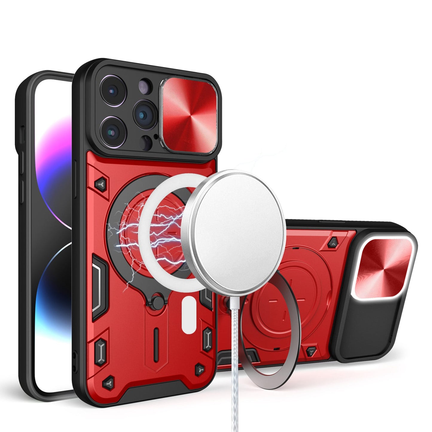 For Apple iPhone 12 Pro Max Hybrid Magnetic 360° Ring Kickstand, MagSafe Compatible, Durable Full Camera Lens Protection Case Cover Black