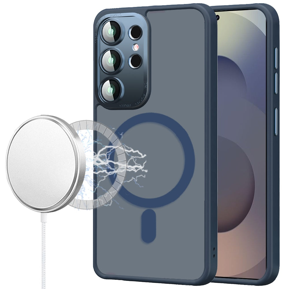 For Samsung Galaxy S26 Ultra Complete Protection HQ Matte Translucent Hybrid Shockproof w/ Camera Protector Compatible with MagSafe Case Cover Blue