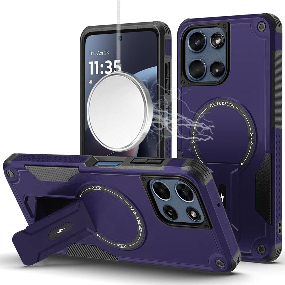 Phone Case for Motorola Moto G Play 5G 2026 Magnetic Kickstand Rugged Shockproof Armor Grip Anti Slip Heavy Duty Protective Matte Stand Hybrid Cover Purple