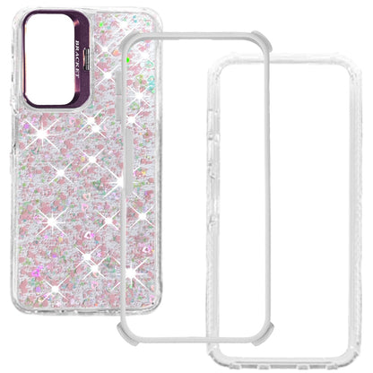 Phone Case for Galaxy A17 5G Luxury Bling Scattered Glitter Hybrid Dual Layers with Integrated Camera Stand and Sparkle Finish Design Cover
