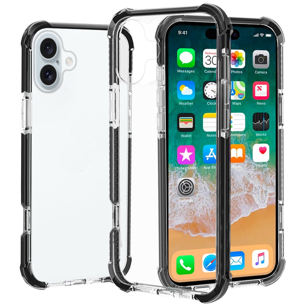 For Apple iPhone 16e Hybrid Transparent Acrylic Rubber Gummy Hard PC Silicone TPU Color Bumper Frame Shockproof Case Cover