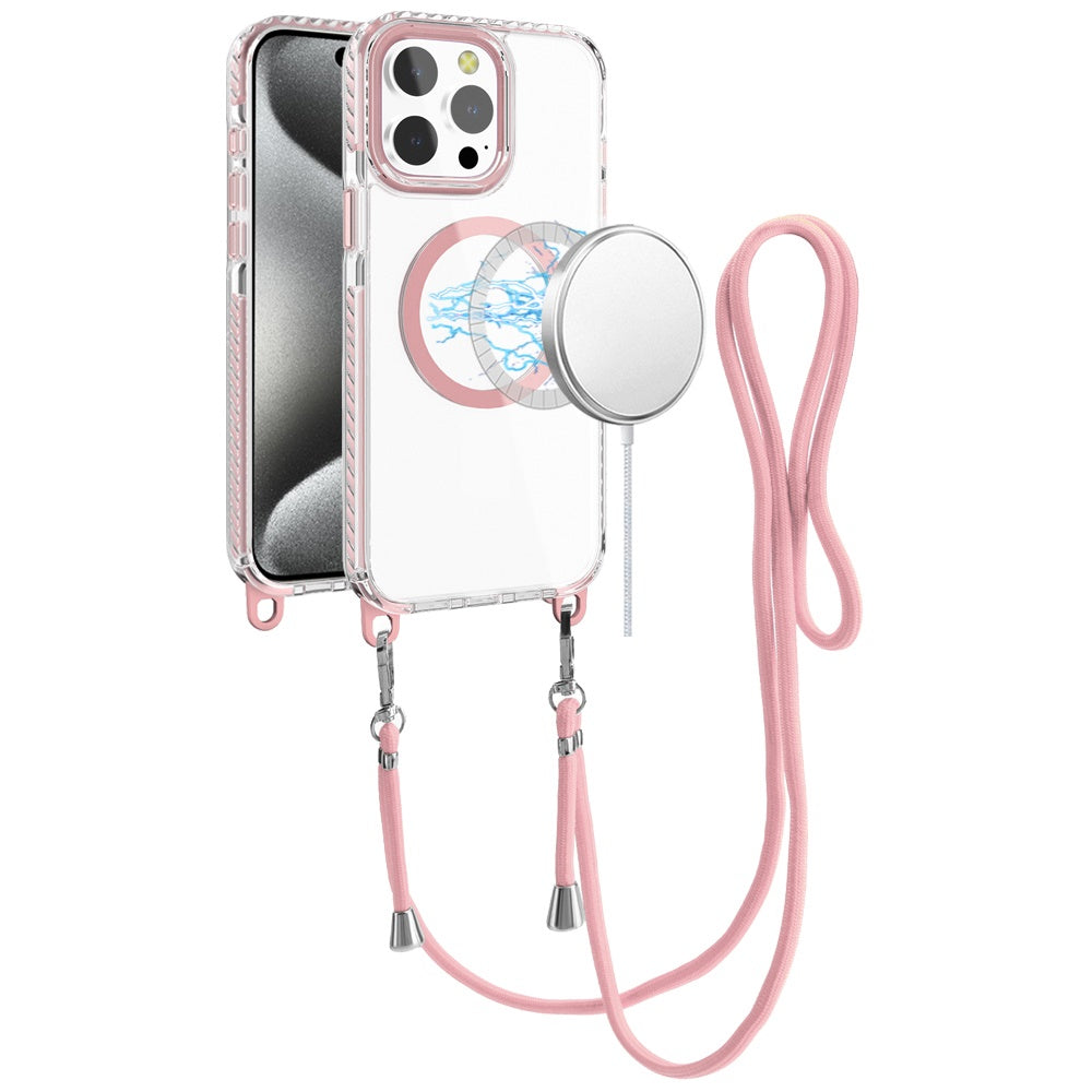 For Apple iPhone 13 Pro Max Clear Magnetic Frame PC Back Shockproof Protective Case with Detachable Lanyard Strap, Compatible with MagSafe Case Cover