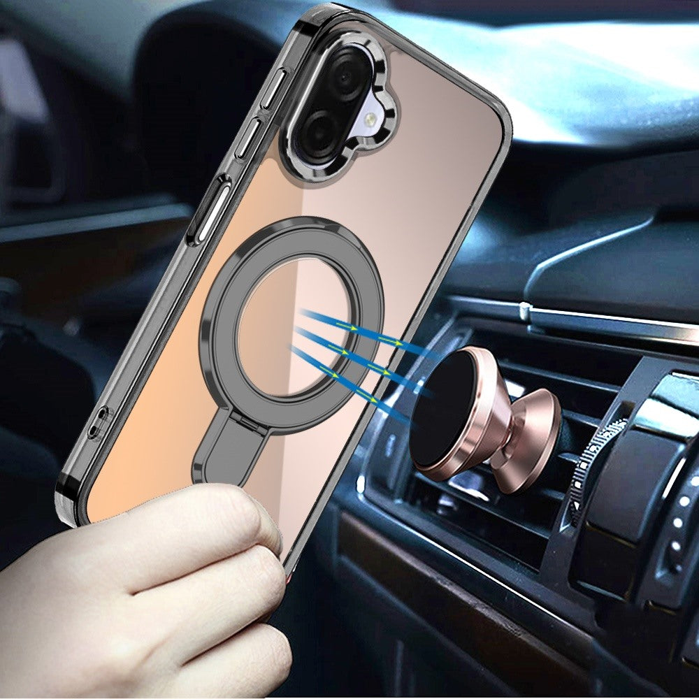Phone Case for Samsung Galaxy A08 4G, A07 5G, A07 4G Chrome Magnetic Ring Stand Rotational Shockproof Hybrid Kickstand Metal Finish Rugged Drop Protection Armor Cover