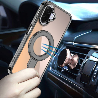 Phone Case for Samsung Galaxy A08 4G, A07 5G, A07 4G Chrome Magnetic Ring Stand Rotational Shockproof Hybrid Kickstand Metal Finish Rugged Drop Protection Armor Cover