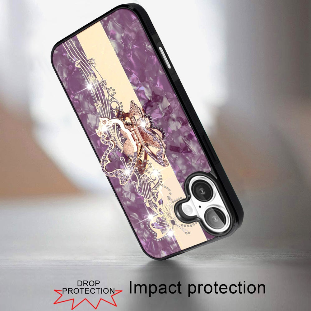 Diamond Glitter Butterfly Engraved Ring Stand Luxury Bling Hybrid Shockproof Chrome Edge Protective Durable Grip