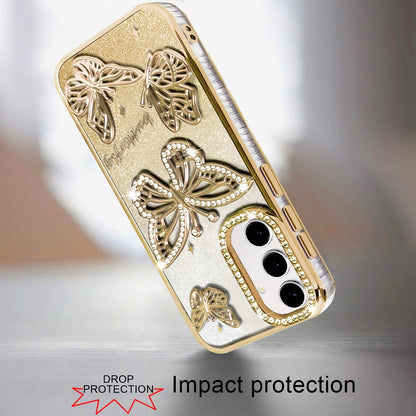 For Samsung Galaxy S24 Ultra Luxury Butterfly Sparkle Glitter Diamond Crystal Rhinestone Shimmer Bling Plating Thick TPU Hard PC Case Cover