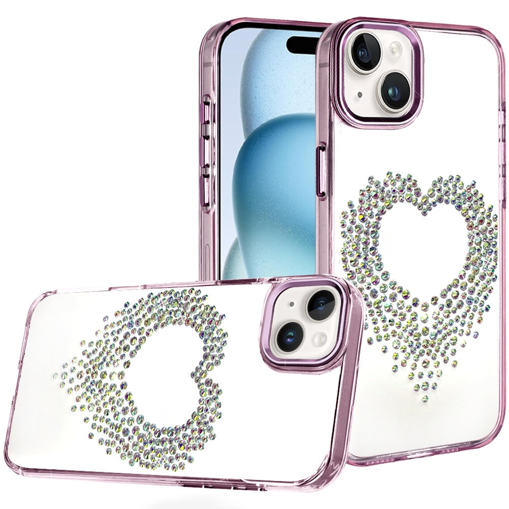 Phone Case for iPhone 15 (6.1") Angel Hearts Bling Shimmer Colorful Glitter Chrome Edge Shockproof Stylish Hybrid Design Cover Purple