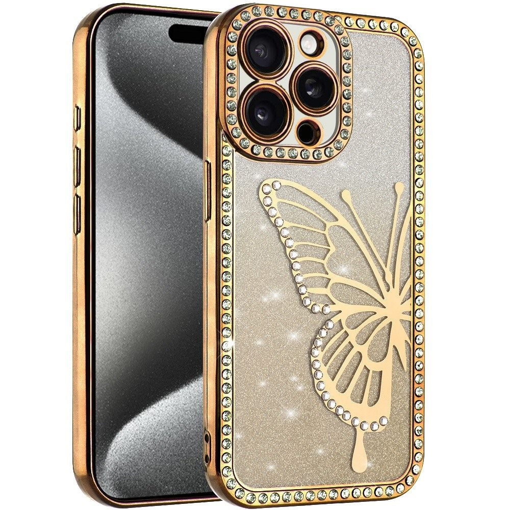 For Apple iPhone 11 Pro Max Butterfly Glitter Diamond Shimmer Hybrid Slim & Stylish Electroplated Sparkly Bling Shockproof TPU Protective Case Cover