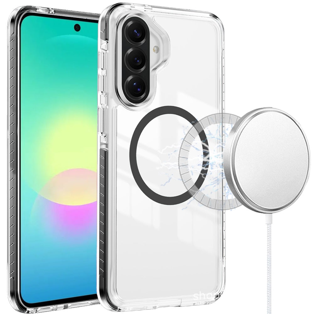 Phone Case for Samsung Galaxy A27 Transparent Magnetic Shockproof Colored Edge Hybrid Case Slim Durable Grip Clear Protective Soft TPU Cover
