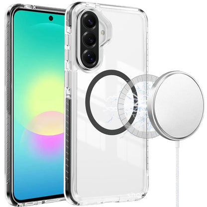 Phone Case for Samsung Galaxy A27 Transparent Magnetic Shockproof Colored Edge Hybrid Case Slim Durable Grip Clear Protective Soft TPU Cover