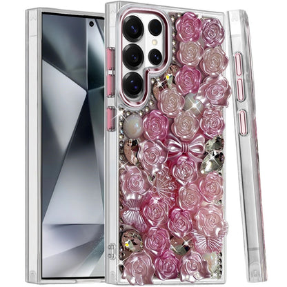 Phone Case for Samsung Galaxy S24 Ultra 3D Flower Bling Rhinestone Glitter Cute Stylish Shockproof Protective Decorative Luxury Grip Stones Ornaments Cover