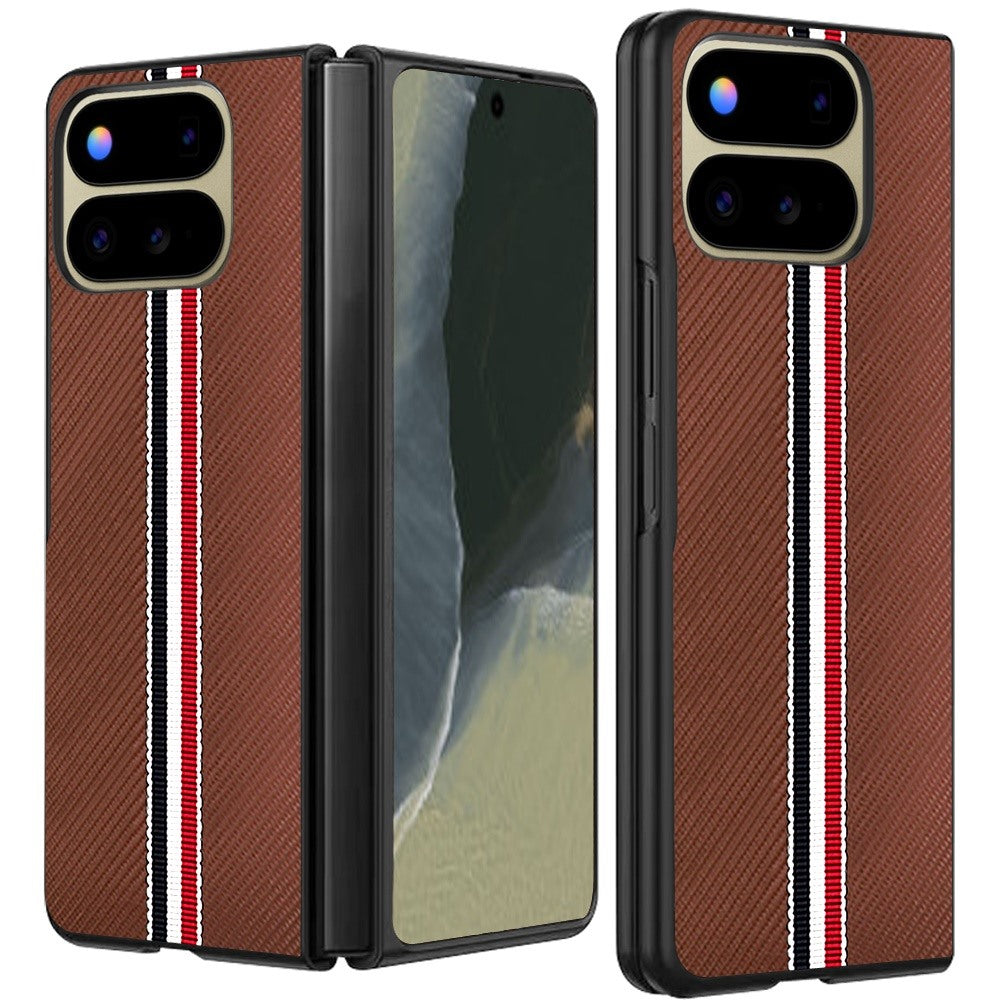 Phone Case for Google Pixel 11 Pro Fold Velvet Fabric Vegan PU Leather Slim Fit Hybrid Protective Shell Shockproof Design Cover Brown