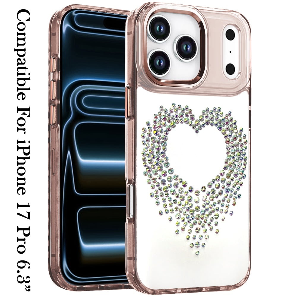 Phone Case for Apple Apple iPhone 17 Pro Angel Hearts Bling Shimmer Colorful Glitter Chrome Edge Shockproof Stylish Hybrid Design Cover Rose Gold