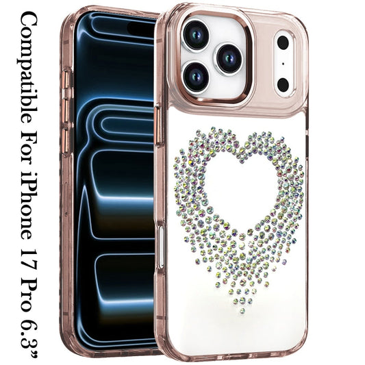 Phone Case for Apple Apple iPhone 17 Pro Angel Hearts Bling Shimmer Colorful Glitter Chrome Edge Shockproof Stylish Hybrid Design Cover Rose Gold