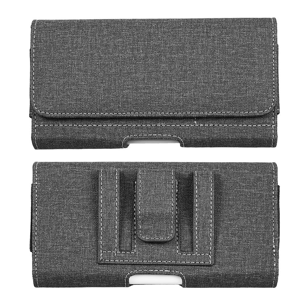 For Apple iPhone 16 Pro (6.3") Universal Horizontal Cell Phone Fabric Pouch Holster Carry Case Magnetic Closure with Credit Card Slots Coins Holder & Belt Clip Loop (XL) [Black]