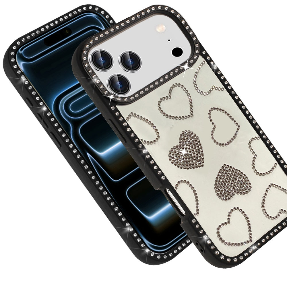 Phone Case for Apple iPhone 18 Pro Spread Love Hearts Glitter Shimmer Bling Diamond Edge Shockproof Hybrid Stylish Protective Slim Grip Designer Cover