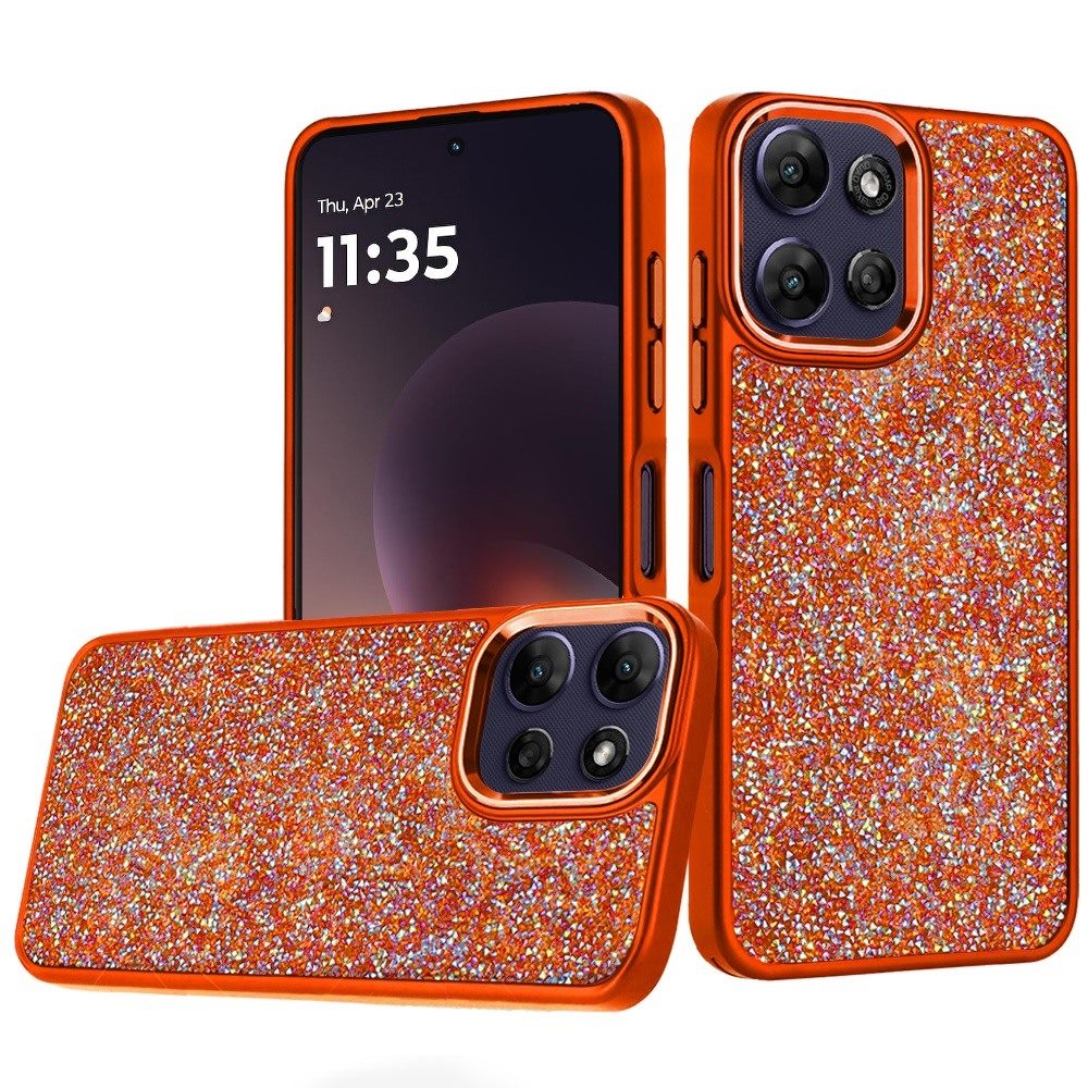Phone Case for Motorola Moto G Power 5G 2026 /2025 Crystal Glass Bling Diamond Metallic Edge Shockproof Durable Protective Clear Hybrid Stylish Premium Design Cover Cosmic Orange