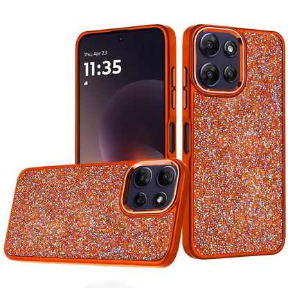 Phone Case for Motorola Moto G Power 5G 2026 /2025 Crystal Glass Bling Diamond Metallic Edge Shockproof Durable Protective Clear Hybrid Stylish Premium Design Cover Cosmic Orange