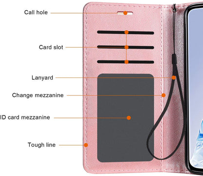 For Samsung Galaxy S25 Ultra Wallet PU Leather Pouch with Credit Card Slots ID Money Pocket, Flip Stand & Strap Bookstyle Case Cover Rose Gold