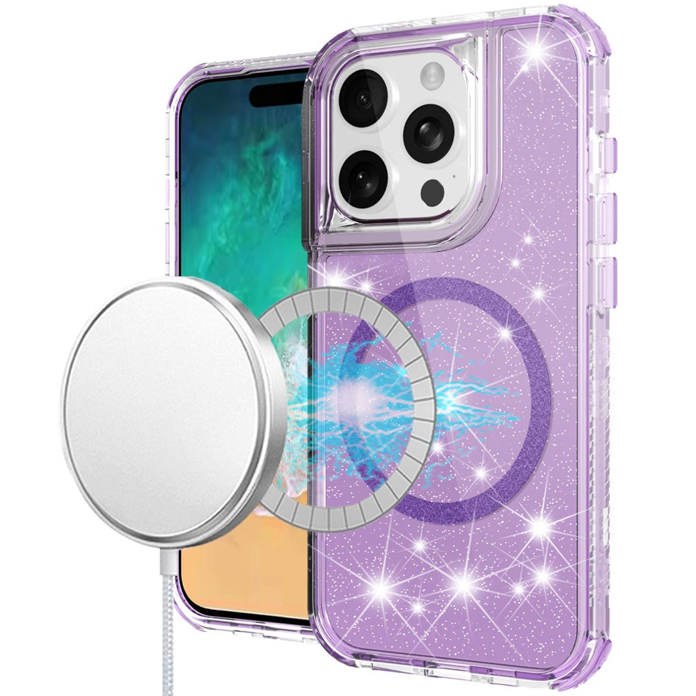 For Motorola Moto G Power 5G (2025) Magnetic Circle Compatible with Magsafe, Bling Glitter Sparkle 3-in-1 Hybrid Shockproof TPU Bumper Case Cover