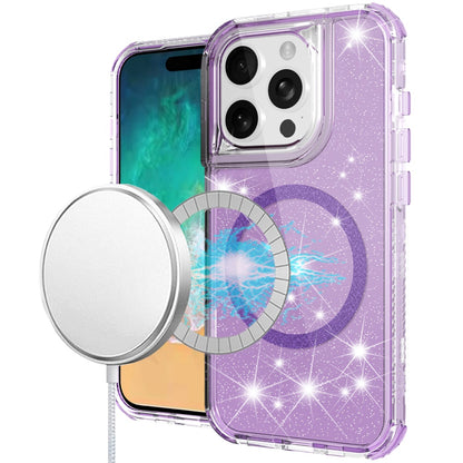 For Samsung Galaxy S25 Ultra Magnetic Circle Compatible with Magsafe, Bling Glitter Sparkle 3-in-1 Hybrid Shockproof TPU Bumper Case Cover