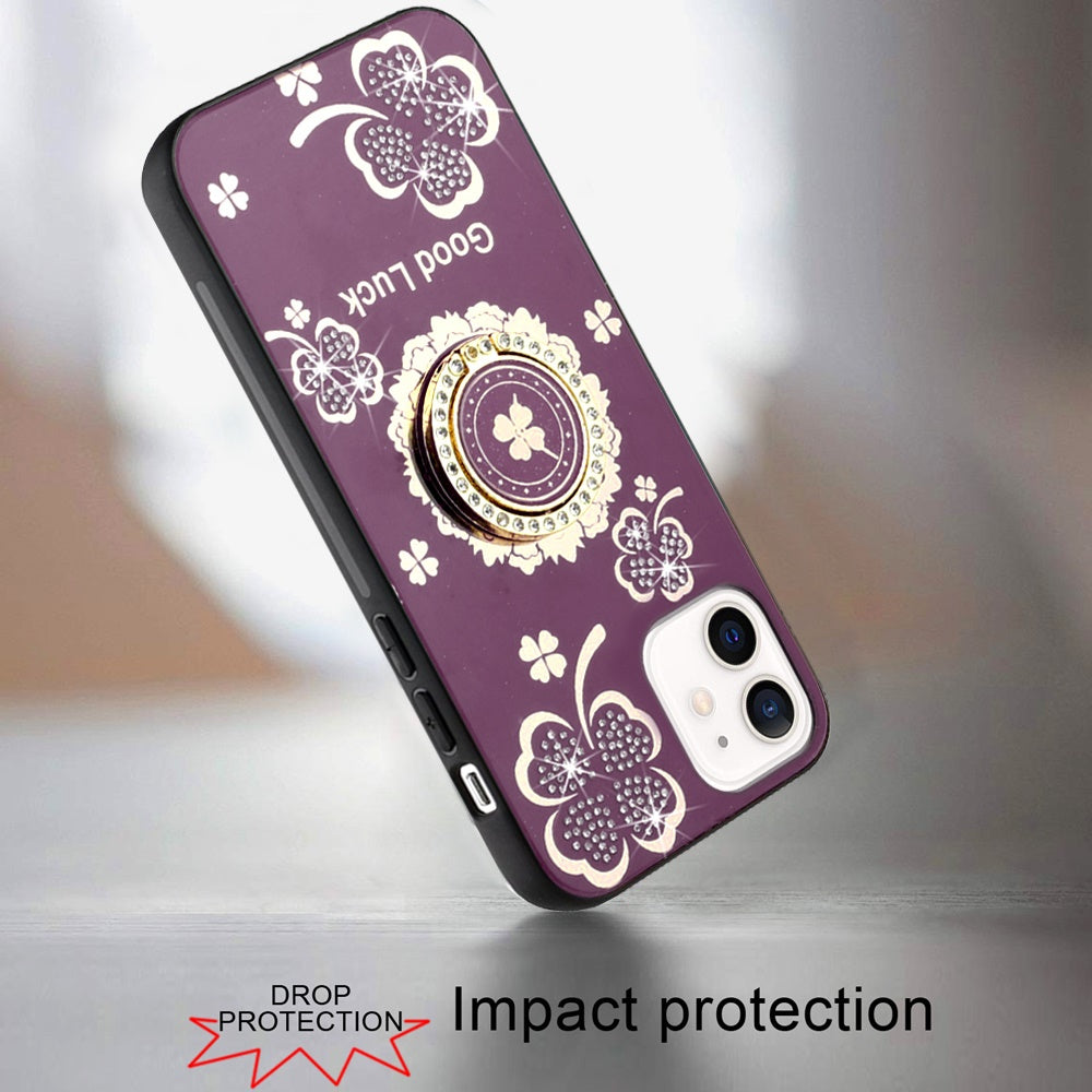 Phone Case for Apple iPhone 11 Diamond 3D Fashion Floral Glitter Engraved Luxury Bling Hybrid Shockproof Chrome Edge Protective Grip Cover Purple