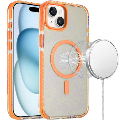 For iPhone 12 / iPhone 12 Pro (6.1") Transparent Hybrid with Color-Matched Magnetic Circle, Rubber TPU Frame Hard PC Shockproof Case Cover Cosmic Orange