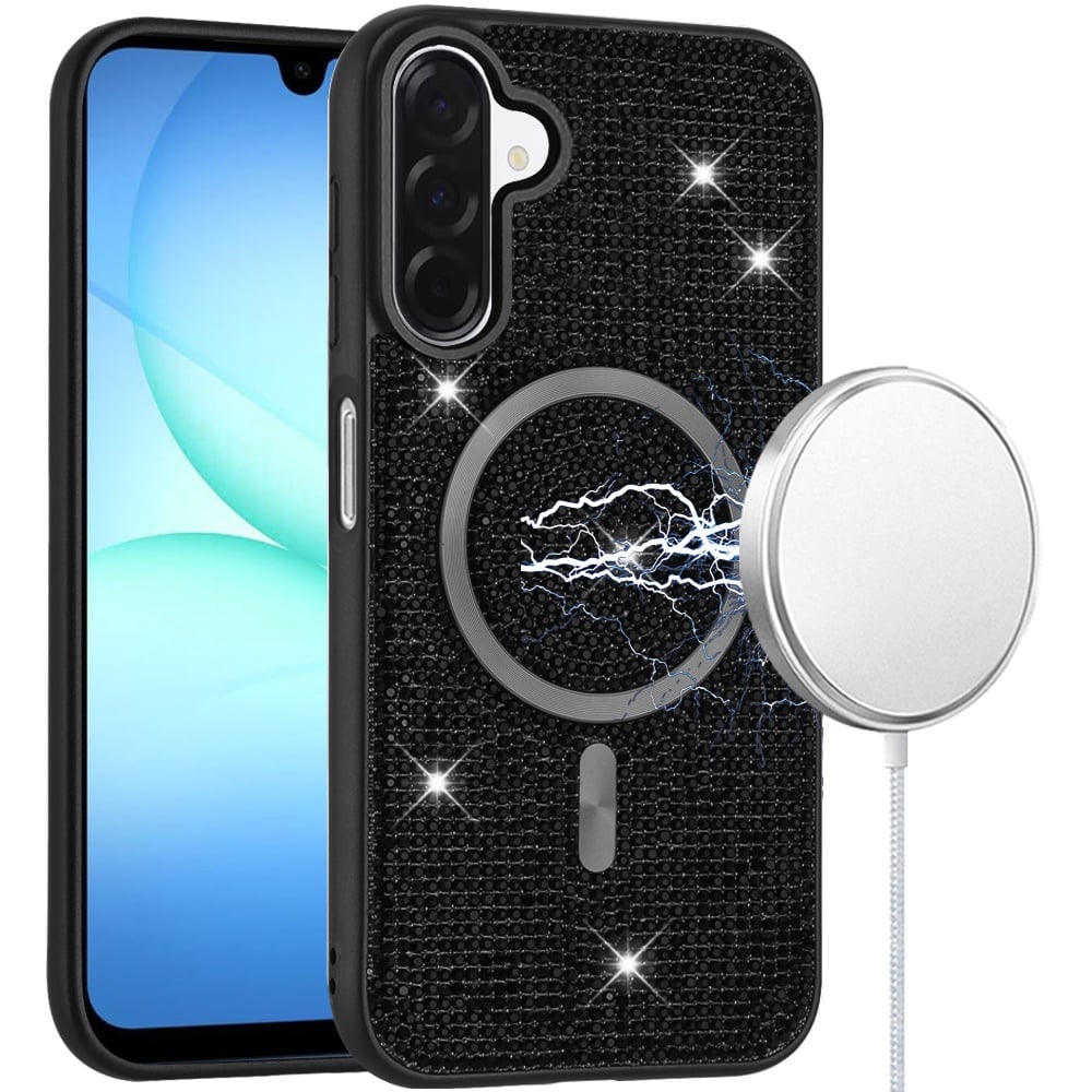 For Samsung Galaxy A17 5G Sparkly Diamond Bling Case Rhinestone Skin Hybrid with Magnetic Circle, MagSafe Compatible Case Cover