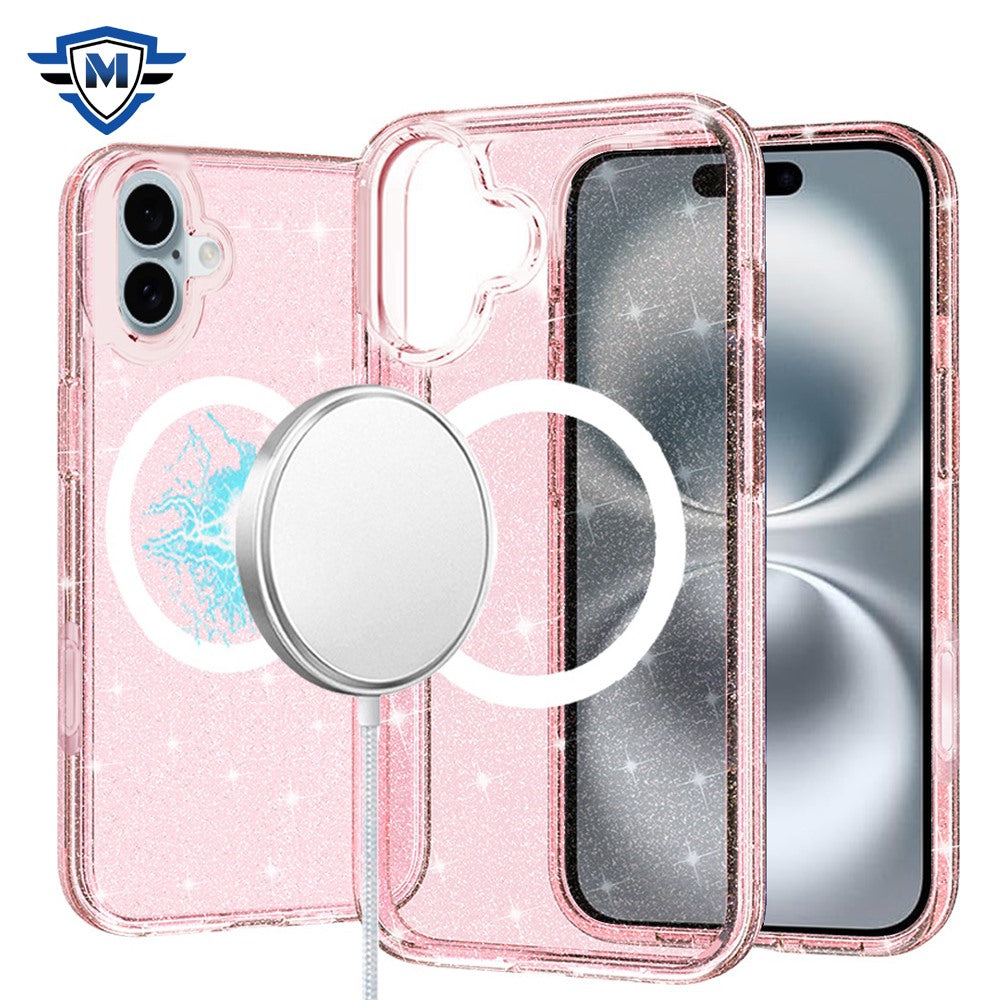 For Apple iPhone 16 Pro Max (6.9") Premium Glitter Shiny Sparkle Bling [MagSafe Compatible] TPU Rubber Hard PC Back Hybrid Case Cover