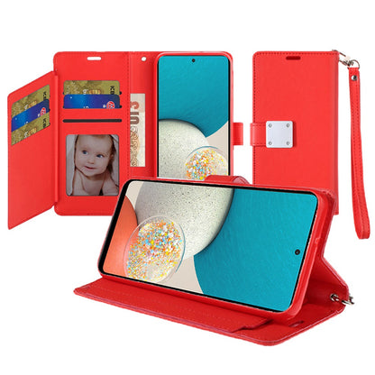 For Apple iPhone 15 Wallet Cases PU Leather with Credit Card /ID /Cash Holder Slot Dual Flip Book Pouch, Stand and Strap Case Cover Red