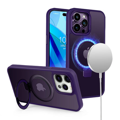 For Apple iPhone 17E /16E Magnetic Metal Matte with Built-in MagSafe Stand, Hybrid Shockproof Armor, TPU Frame Case Cover Purple