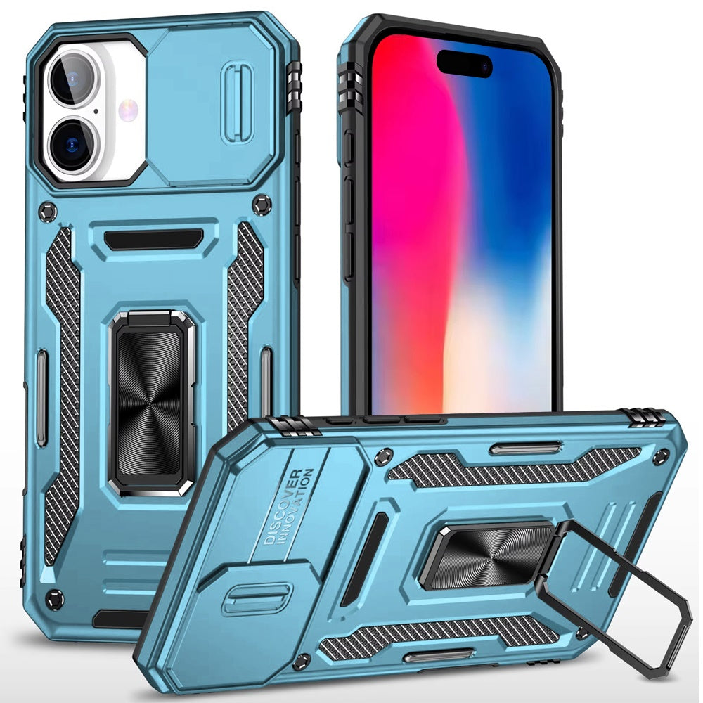 Apple iPhone 16 Plus (6.7") Hybrid Case with Rotation Ring Stand Shockproof & Camera Window TPU Armor Dropproof