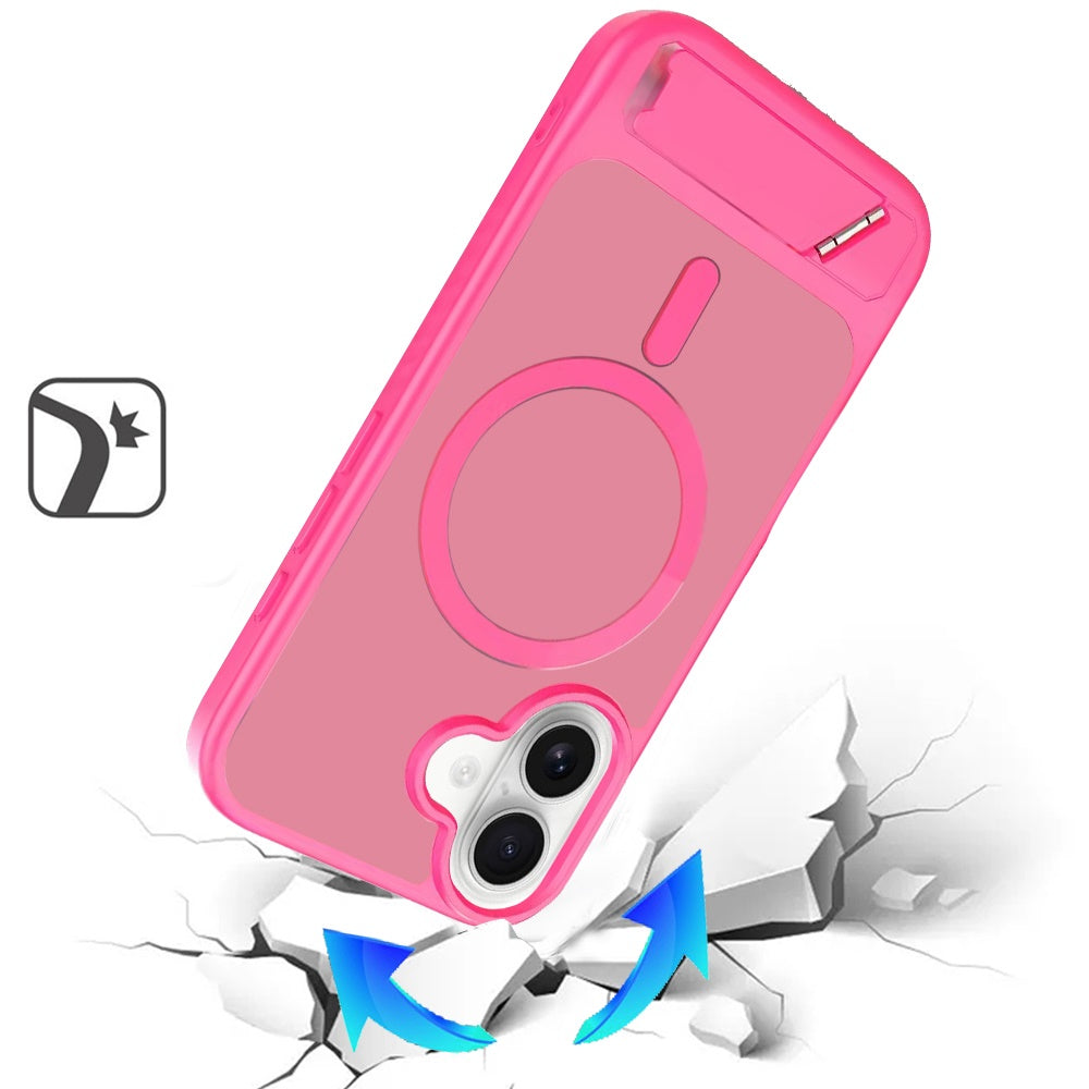 For Apple iPhone 17 (6.3") Matte Magnetic Circle Back TPU Hybrid Drop Protection with Metal Kickstand Shockproof Design Case Cover Hotpink