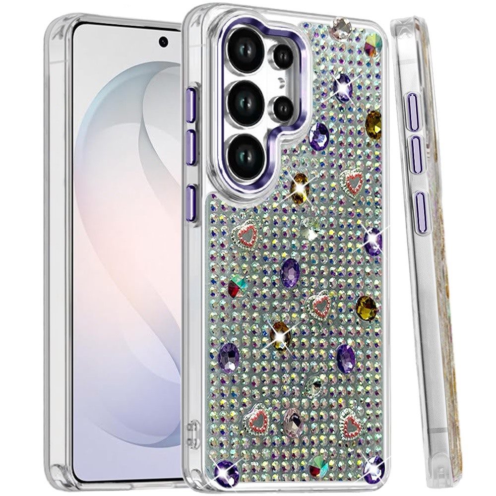 Phone Case for Samsung Galaxy S26 Ultra Chrome Fashion Hybrid Bling Diamond Heart Rhinestone Decorative Stones Sparkling Embellished Design Cover