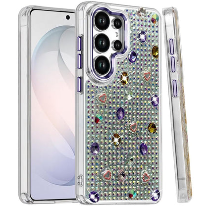 Phone Case for Samsung Galaxy S26 Ultra Chrome Fashion Hybrid Bling Diamond Heart Rhinestone Decorative Stones Sparkling Embellished Design Cover