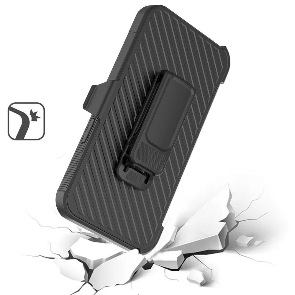 For Samsung Galaxy A16 5G Premium Design Hybrid lined with Belt Clip Holster Shockproof Rugged Textured 2in1 Non Slip Tough Case Cover Black