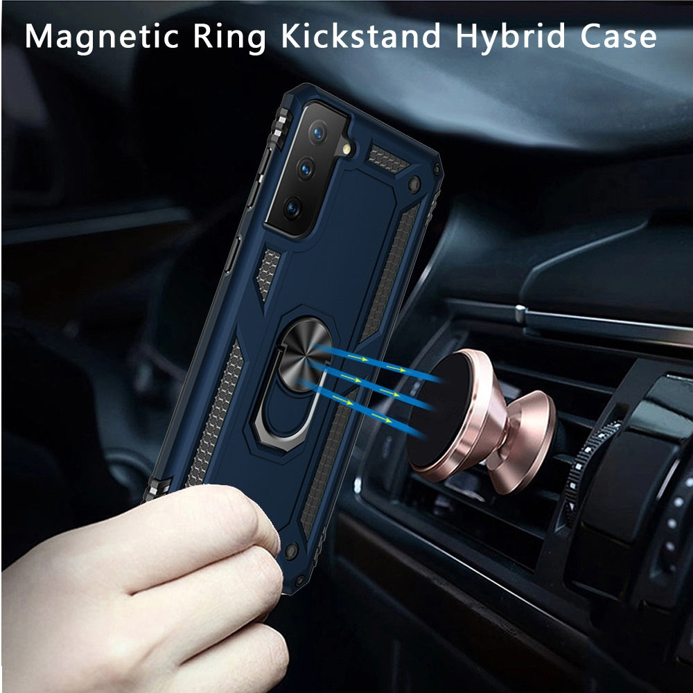 Phone Case for Samsung Galaxy S22 Ultra Rotatable Ring Stand Shockproof Hybrid Armor Anti Slip Heavy Duty Fit Magnetic Car Mount Durable Grip Cover Blue