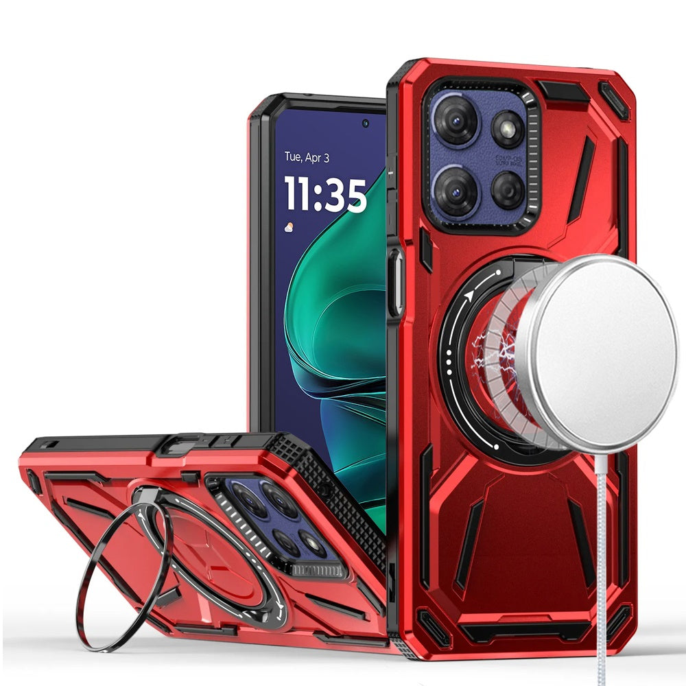 For Motorola Moto G Stylus 5G 2025 Hybrid Magnetic Ring and 360° Rotational Kickstand with MagSafe Compatible, Military Grade Drop Protection Case Cover Red