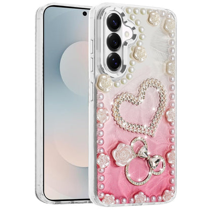 For Samsung Galaxy S26 Bling Fashion Design with 3D Pearls Epoxy Glitter Ornaments Chrome Edge Hard Slim PC Case Cover