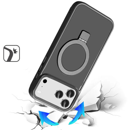Phone Case for Apple iPhone 18 Pro/ 17 Pro Metal Chrome Magnetic Circle Kickstand Shockproof Matching Camera Protector Durable Grip Hybrid Armor Cover