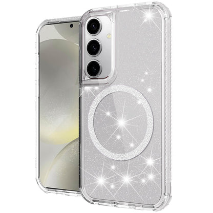 For Samsung Galaxy S25 /S24 Magnetic Circle Compatible with Magsafe, Bling Glitter Sparkle 3-in-1 Hybrid Shockproof TPU Bumper Case Cover
