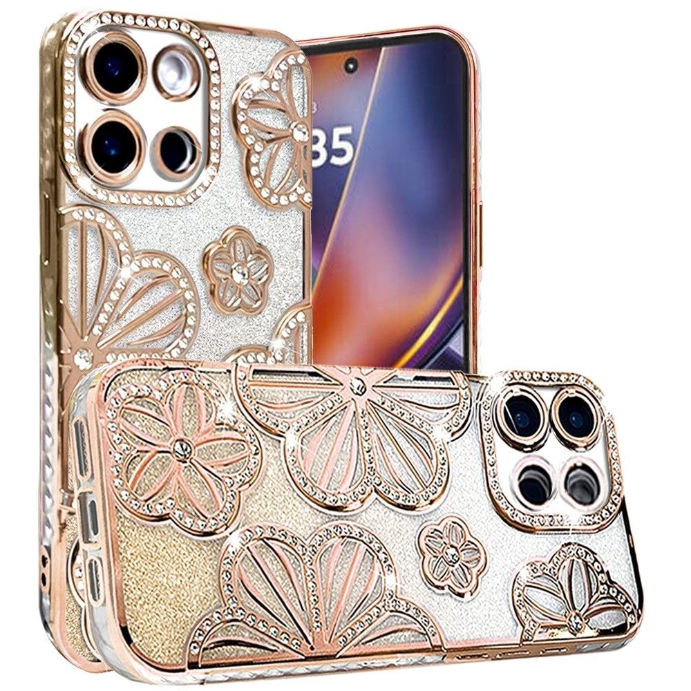 Phone Case for Motorola Moto G 5G 2026/ Moto G 5G 2025 Shimmer Glitter Floral Thick TPU Shockproof Durable Grip Camera Protection Anti-Scratch Stylish Design Cover